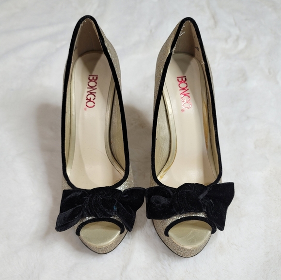 Bongo Gold and black bow heels - Picture 3 of 7